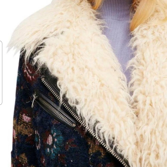 NEW Free People Faux Fur Jaquard Paisley Coat - Picture 6 of 9